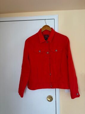 Jones New York Bright Red Button-Front Jean Jacket
